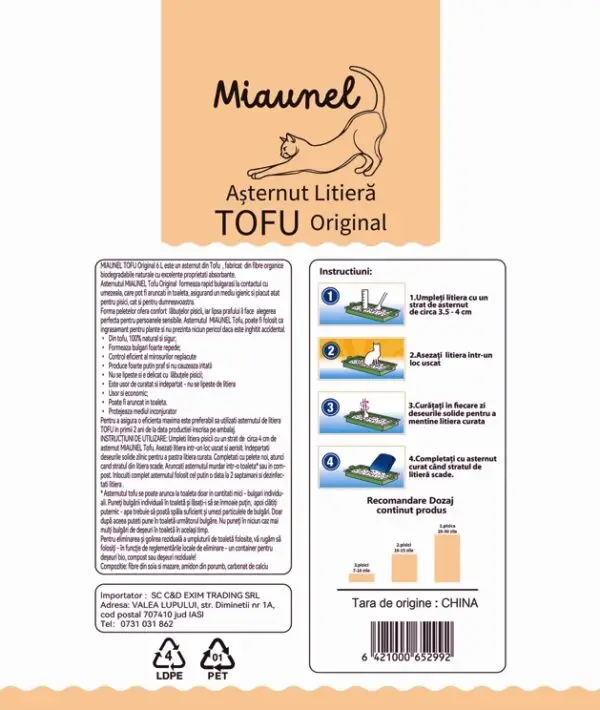 verso ambalaj Asternut litiera tofu pisici 6 L Miaunel