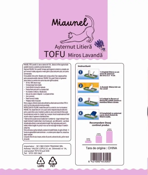 verso ambalaj nisip tofu pisici lavanda Miaunel 6 L