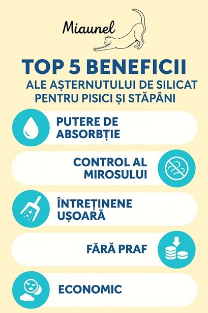 așternut de silicat Miaunel – litieră curată și fără miros